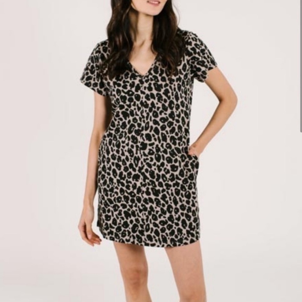NWOT Smash + Tess The Sunday Shorty Dress Leopard Print Tan / Black Size XSmall